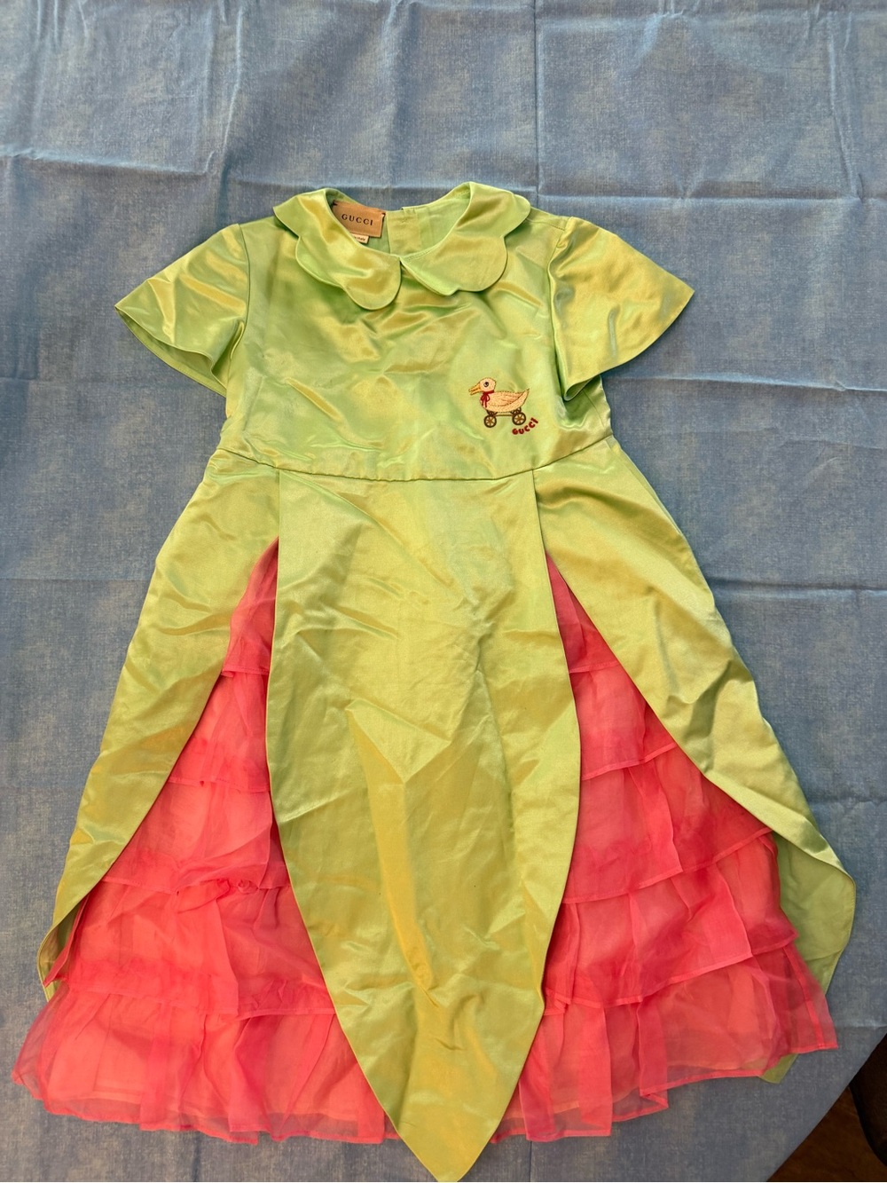 Gucci x Angela Lynne Girls Size 6 Silk Cotton Duck Embroidered Ruffle Dress